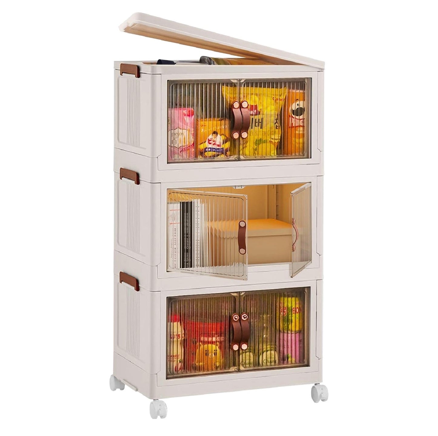 3-Piece Foldable Storage Bin Set with Wheels – Stackable Closet Organizer Boxes