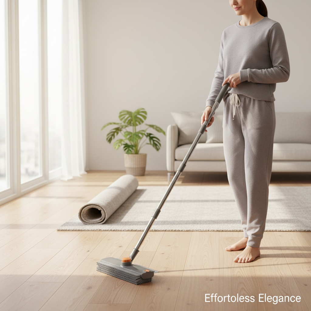 Long Handle Floor Scrub Brush with Scraper – Hard Bristle Tile & Grout Cleaning Brush