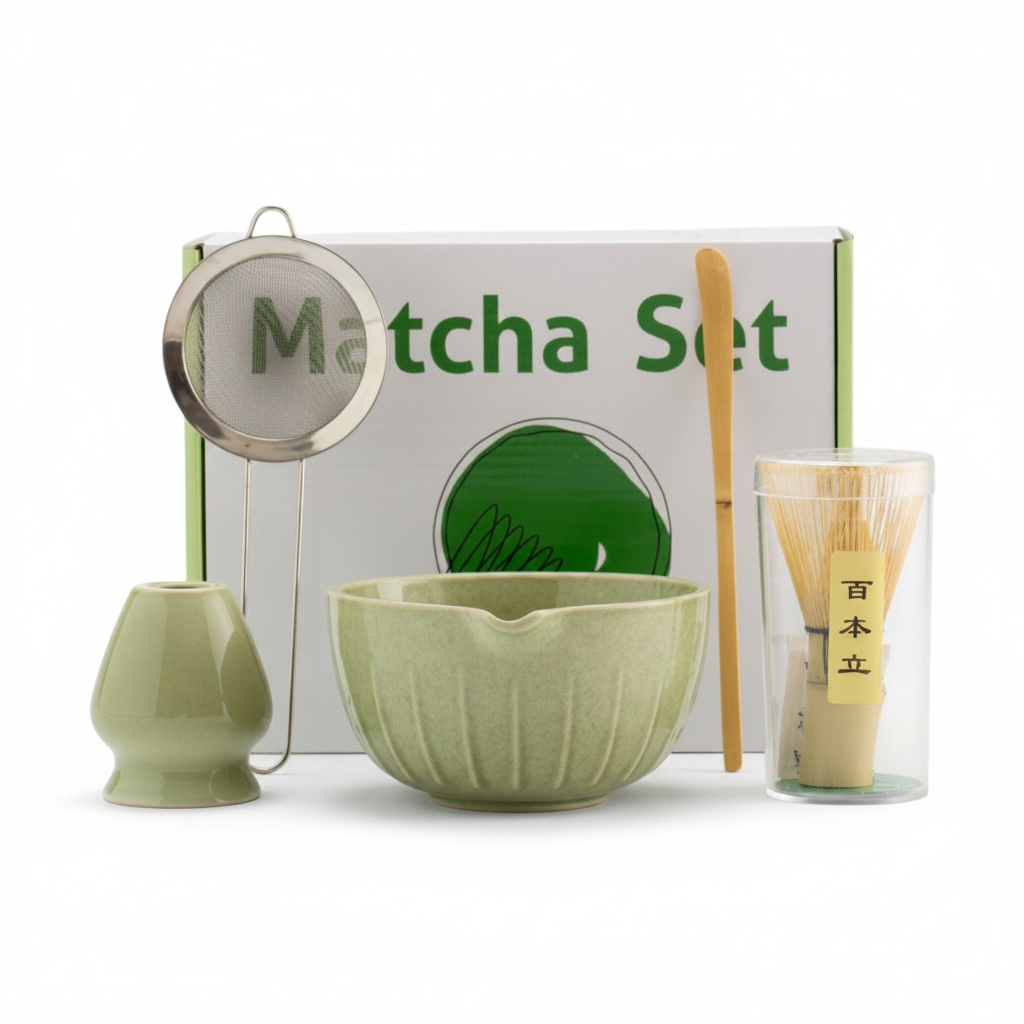 Matcha Bowl Set with Whisk & Stirrer | Hand-Painted Tea Set