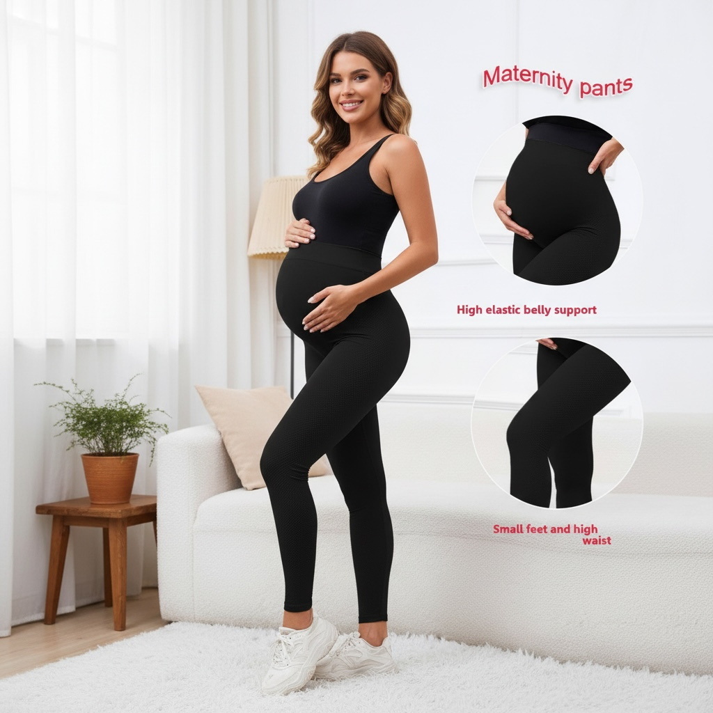 Maternity Leggings with Belly Support – Full-Length, Quick-Dry