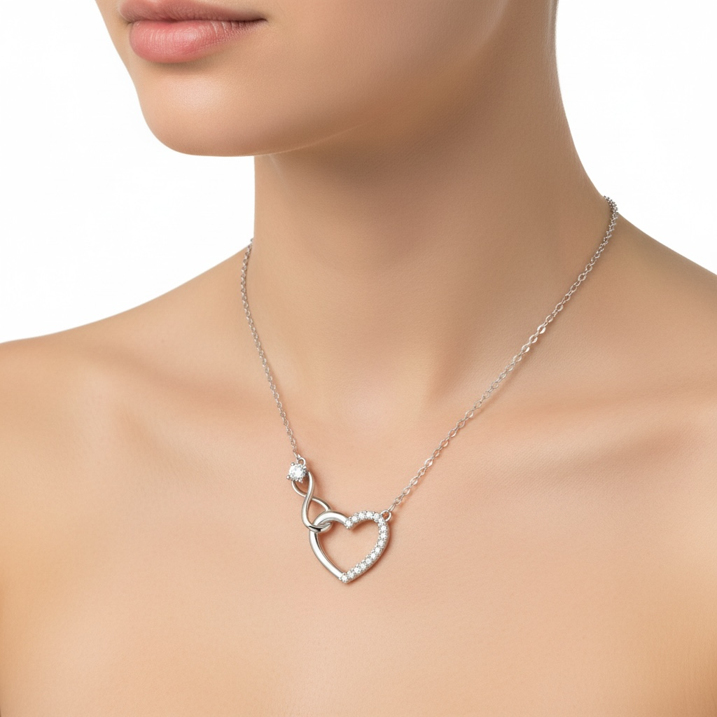 Sparkling White Gold Plated Heart Pendant Zircon Crystal Necklace