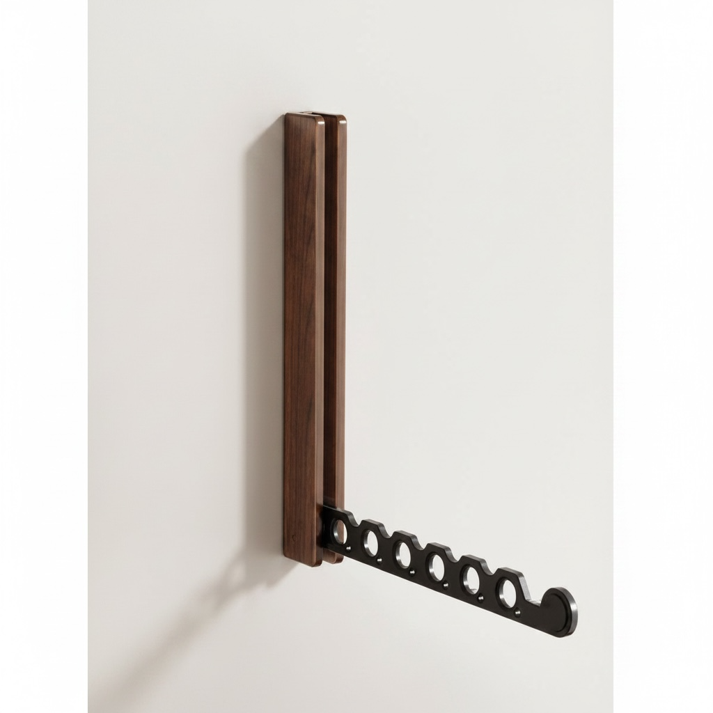 Foldable Wall Mounted Clothes Rack – Solid Wood, No-Drill