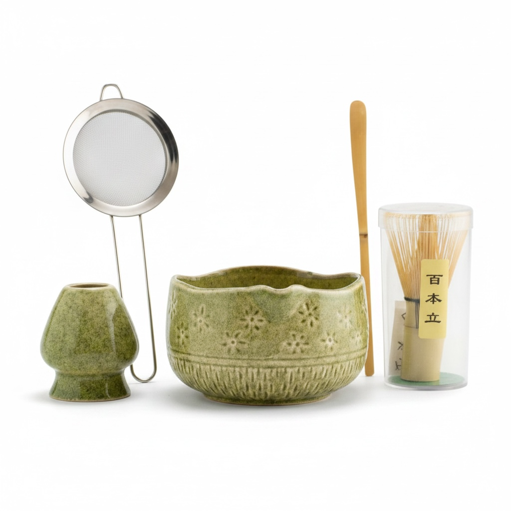 Matcha Bowl Set with Whisk & Stirrer | Hand-Painted Tea Set