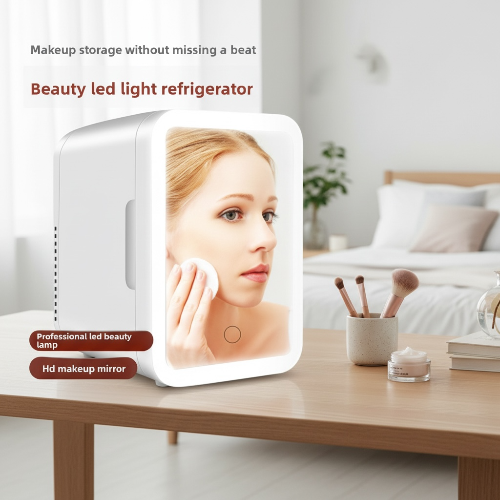 Mini Fridge with Mirror & LED Light 4L | Home & Car Beauty Fridge