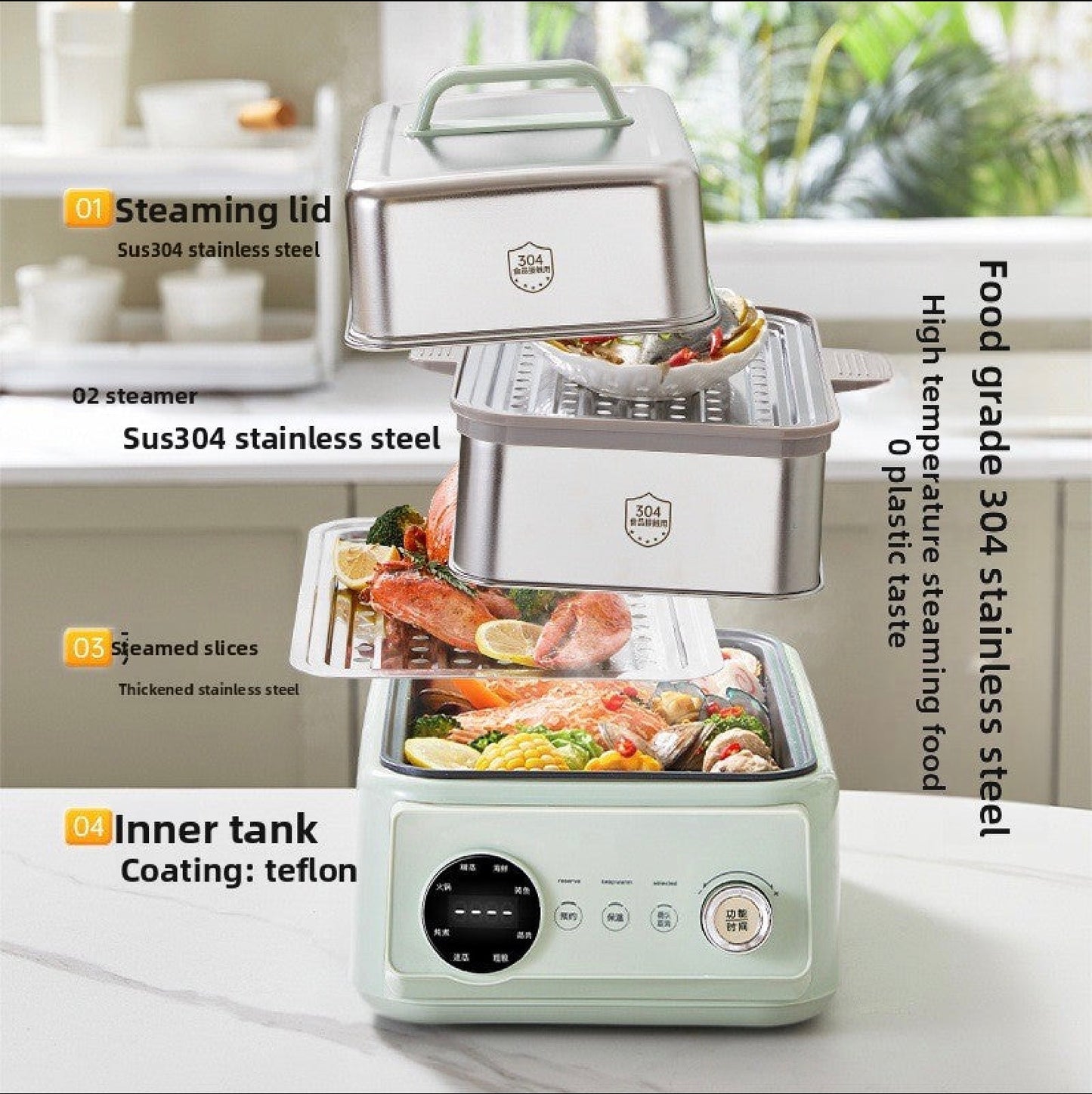 Electric Steamer & Hot Pot 15L– Large Capacity, 1200W