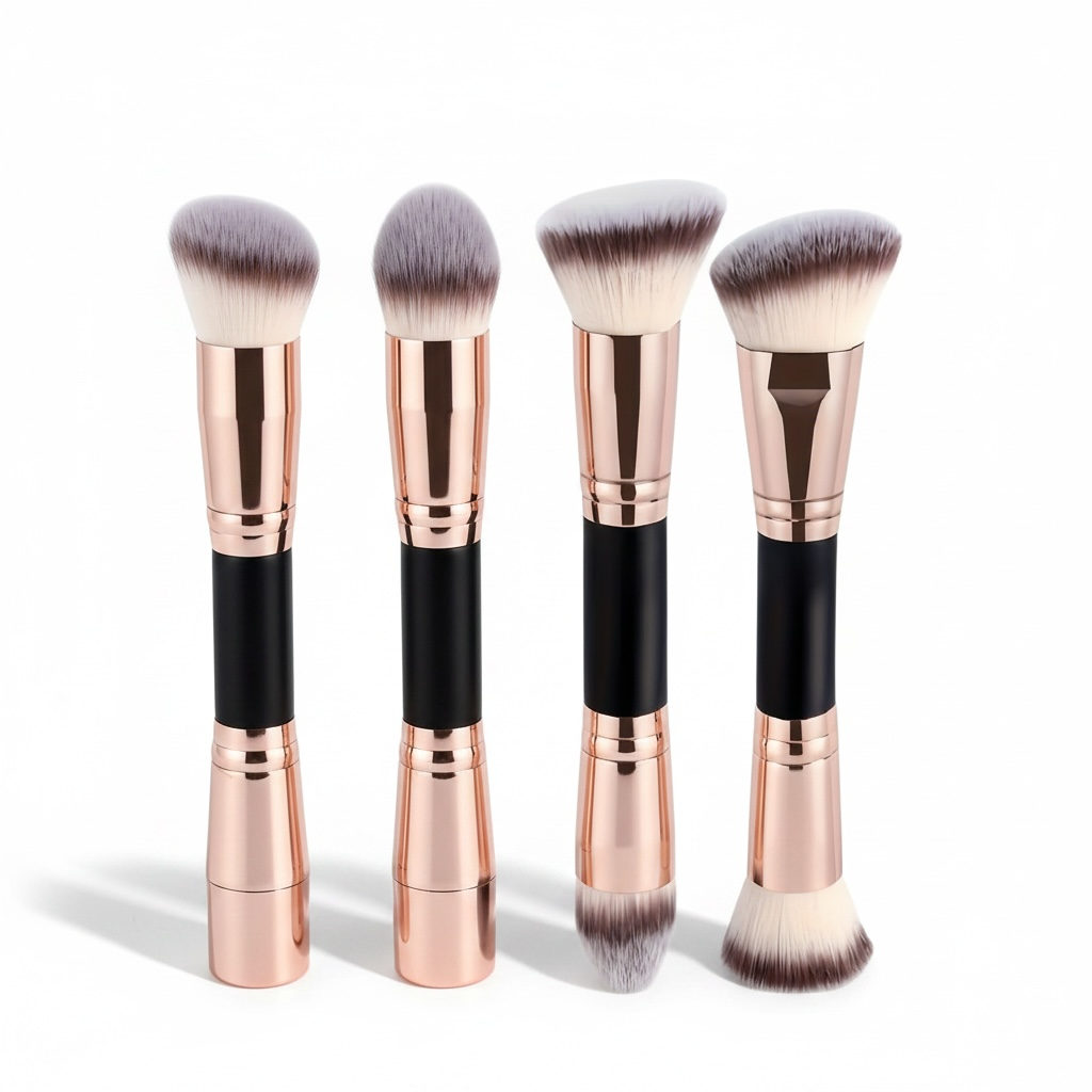 Double-Ended Makeup Brush Set (4-Piece) – Professional Foundation, Blush, Powder & Concealer Brushes