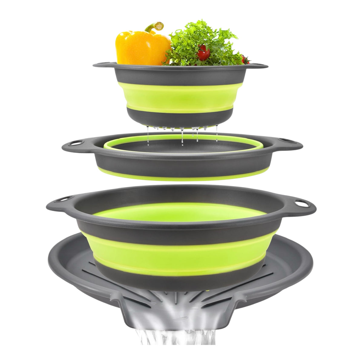 4-Piece Collapsible Colander Set with Tray | Space-Saving Strainer