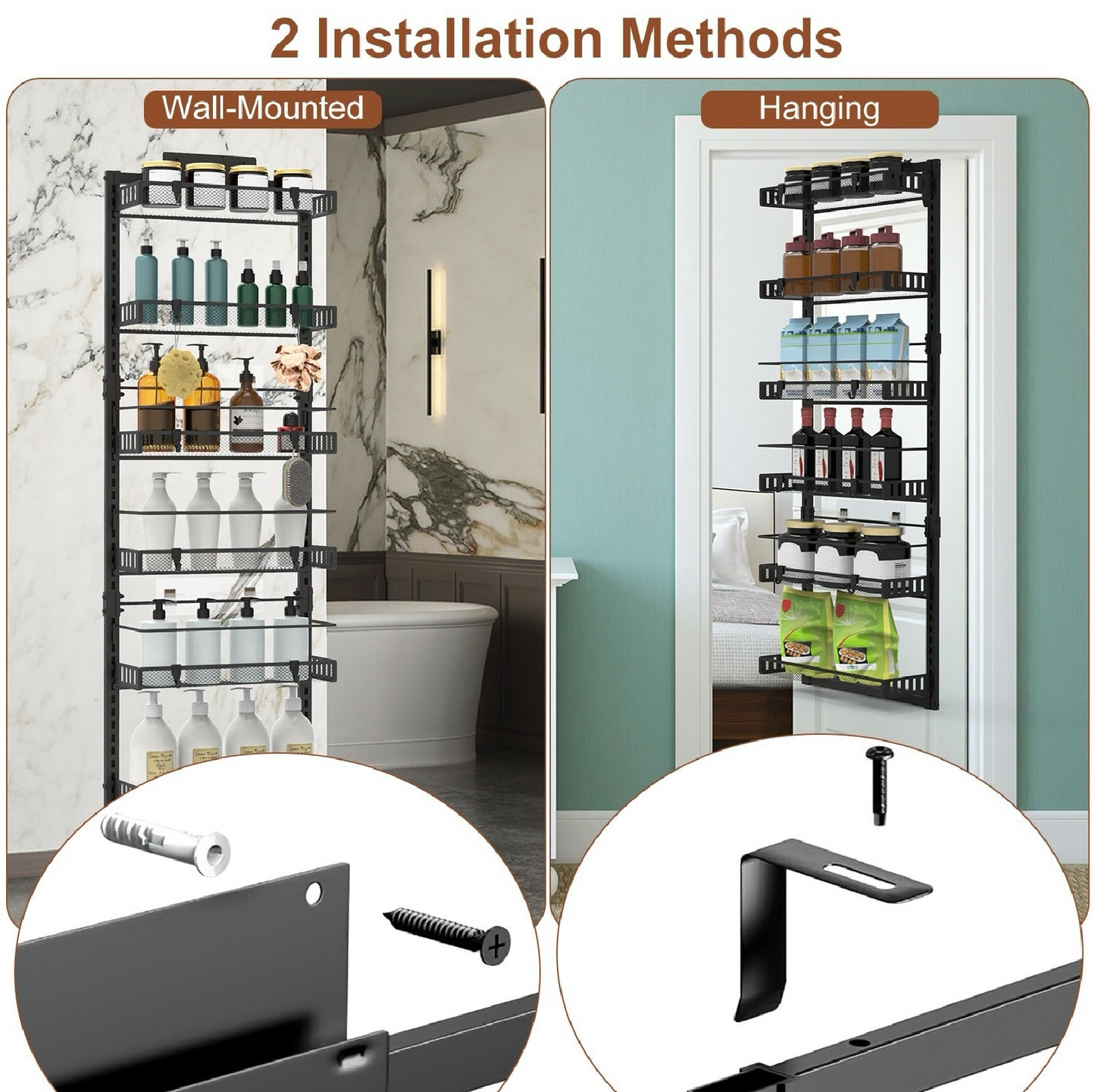 6-Tier Over-the-Door Pantry Organizer – Adjustable Carbon Steel Spice & Storage Rack