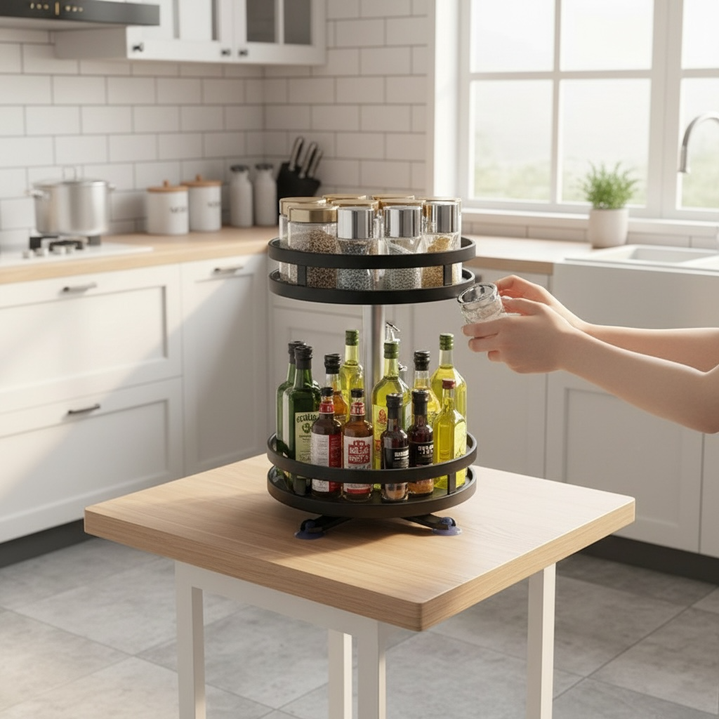 360° Rotating Seasoning Rack – Space-Saving Spice Organizer, Single/Double/Three-Layer