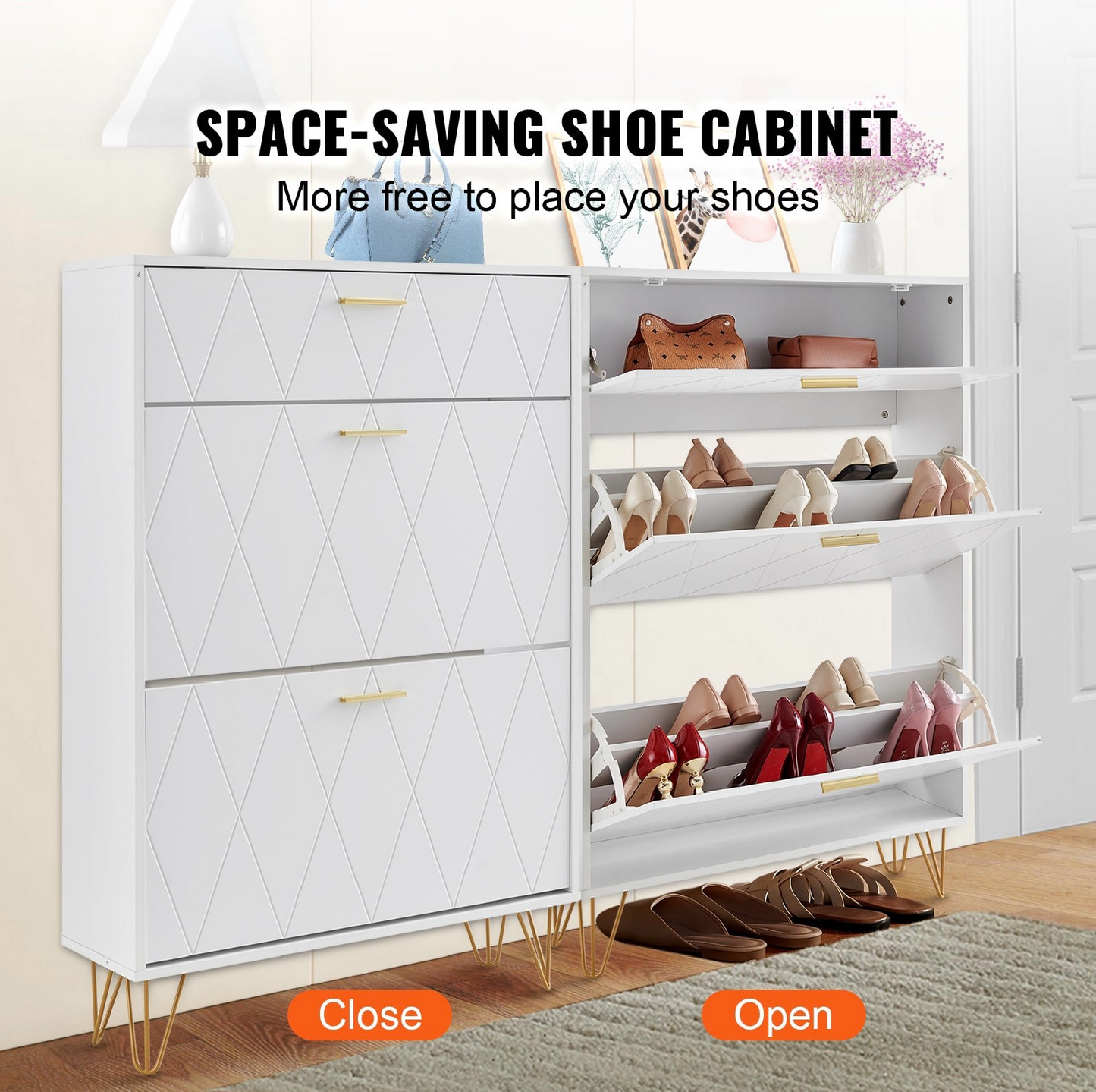 3-Tier Shoe Cabinet – Slim Flip Drawer Storage
