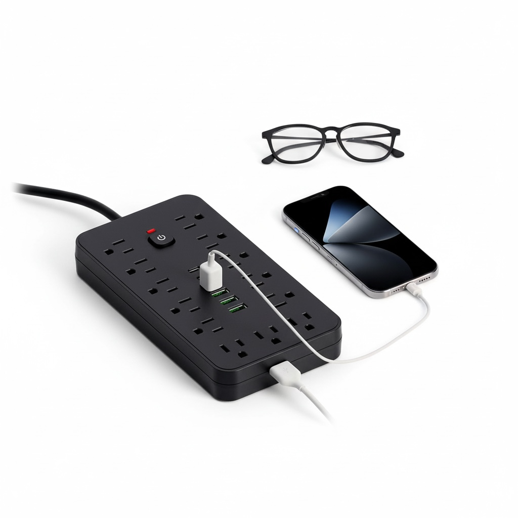 13‑Outlet Power Strip with USB & Type‑C, Surge Protection | Modern Goods Living