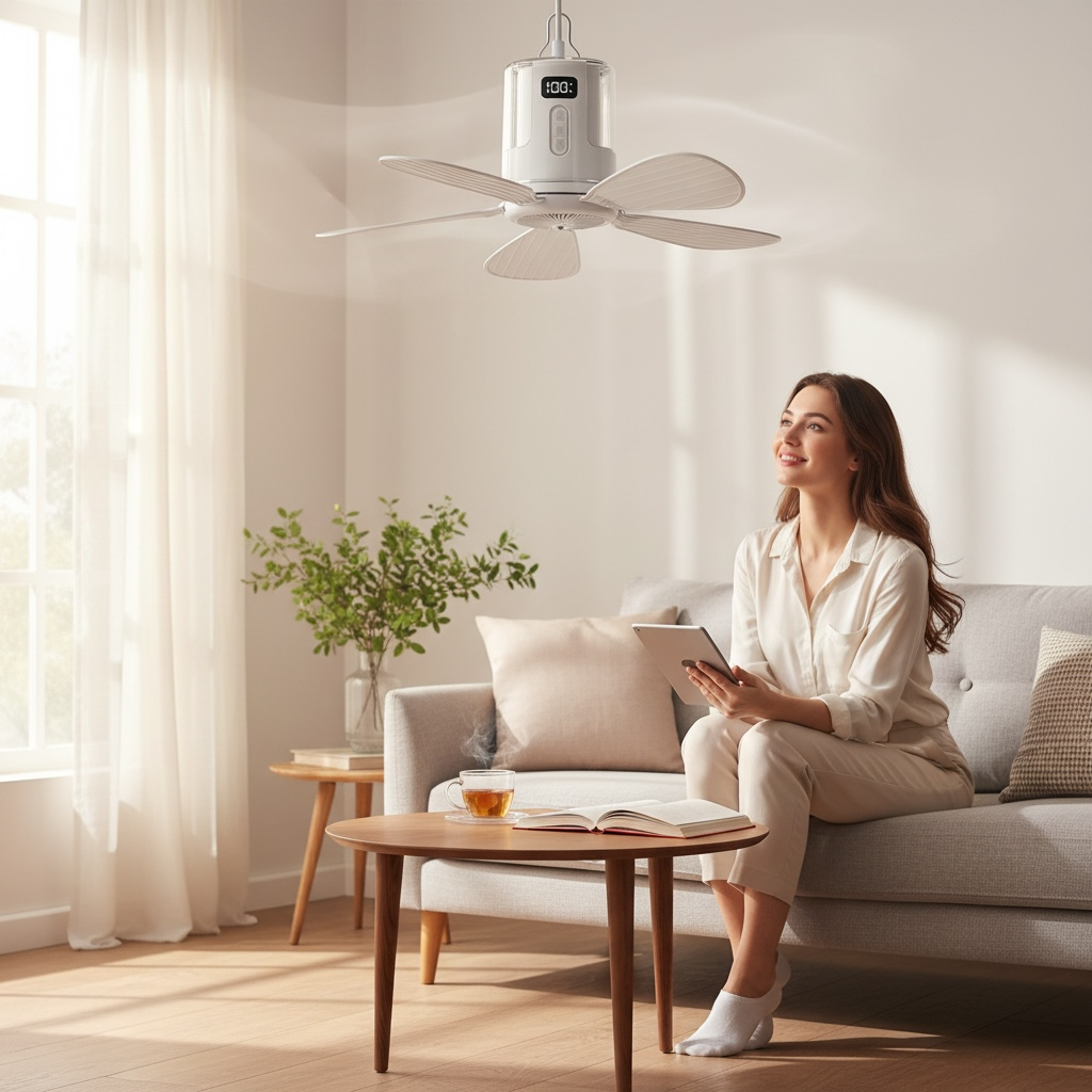 Compact Ceiling Fan with Light & Remote – SX-D40 Silent Rechargeable Dorm Ceiling Fan