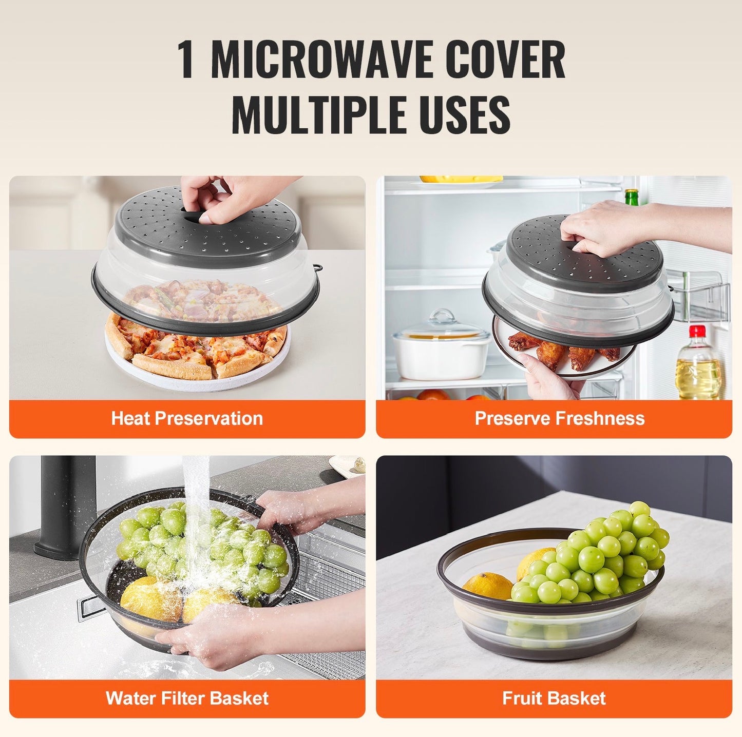 Collapsible Microwave Splatter Covers (2-Pack) – 10.4" Reusable Food Lid Shields