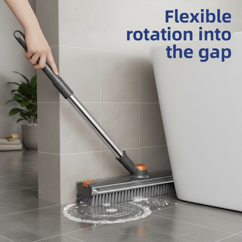 Long Handle Floor Scrub Brush with Scraper – Hard Bristle Tile & Grout Cleaning Brush