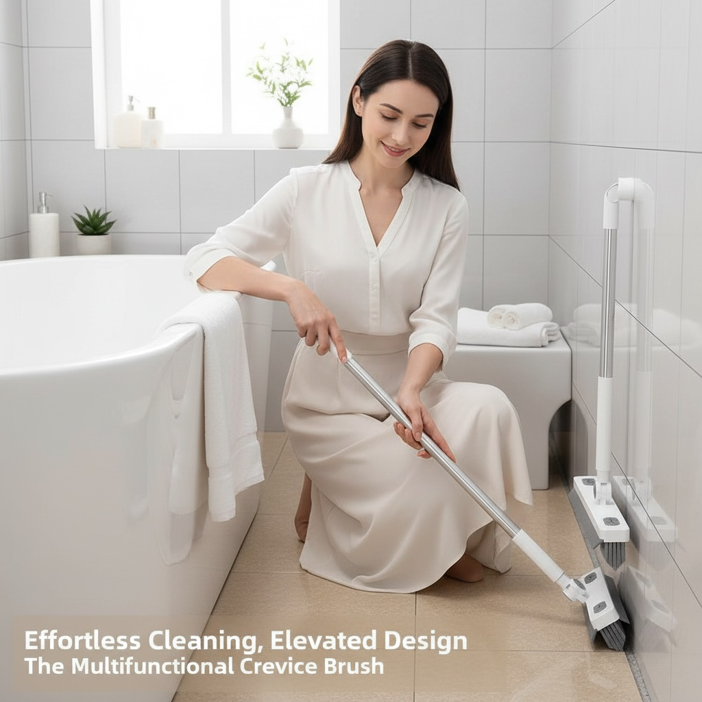 Long Handle Floor Scrub Brush with Scraper – Hard Bristle Tile & Grout Cleaning Brush