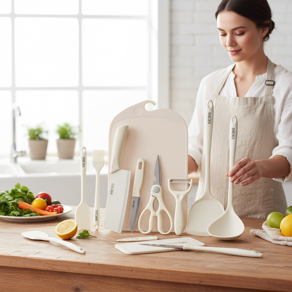 9-Piece Silicone Kitchen Utensil & Knife Set with Cutting Board | Modern Goods Living