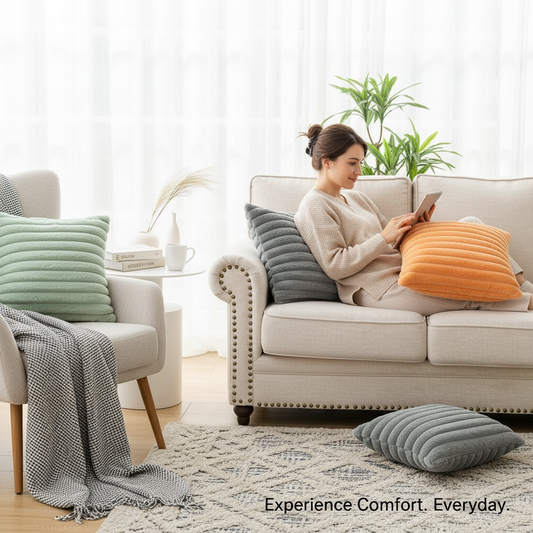Modern Stripe Cushion Cover – Decorative Throw Pillow Case in Multiple Colors (30×50 cm & 45×45 cm)