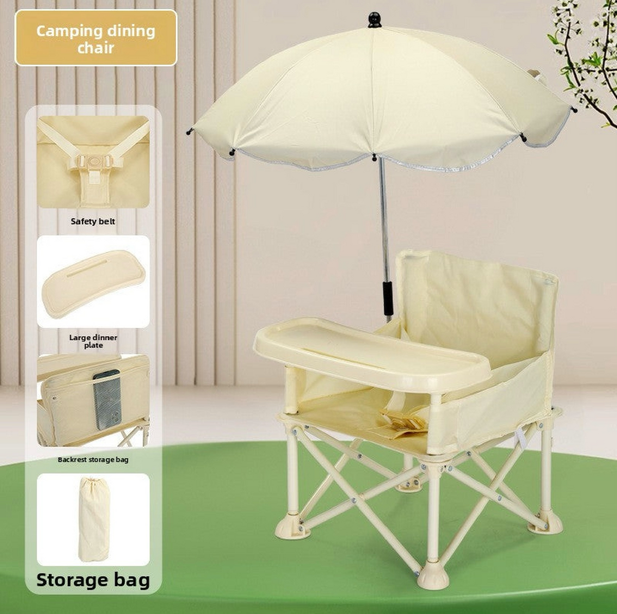 Portable Baby Beach & Dining Chair with Umbrella | Foldable Metal Kids Chair