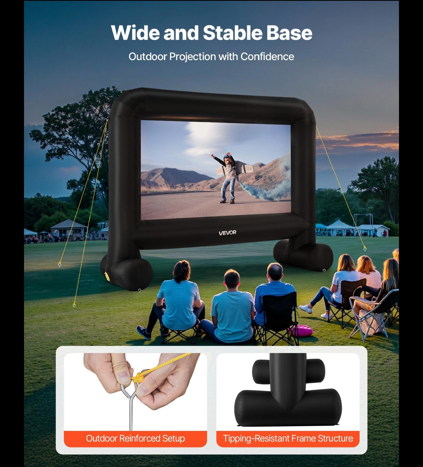 Inflatable Outdoor Projector Screen – 8.6ft, 16:9, Front & Rear