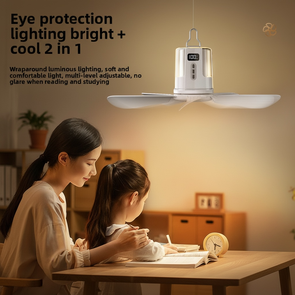Compact Ceiling Fan with Light & Remote – SX-D40 Silent Rechargeable Dorm Ceiling Fan