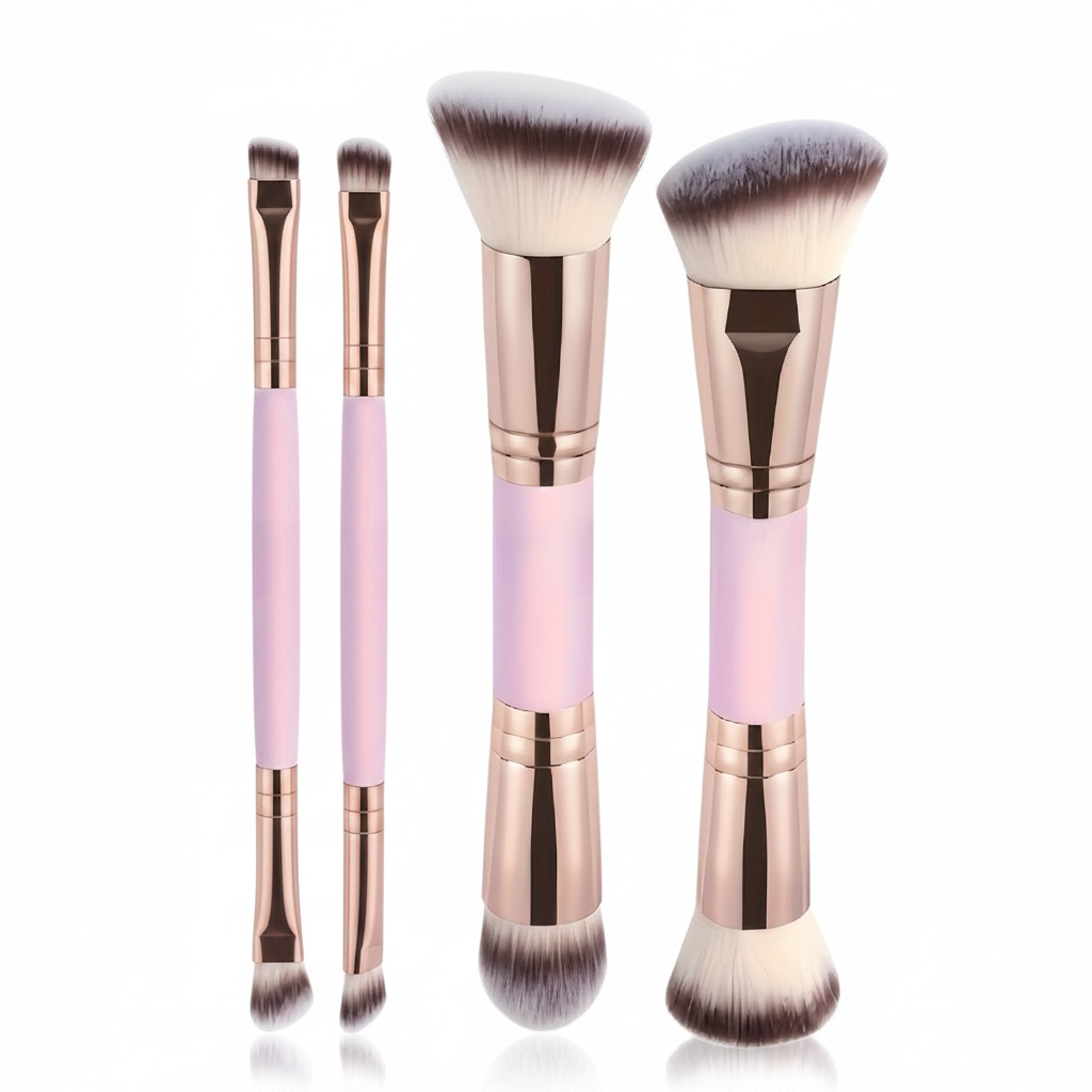 Double-Ended Makeup Brush Set (4-Piece) – Professional Foundation, Blush, Powder & Concealer Brushes