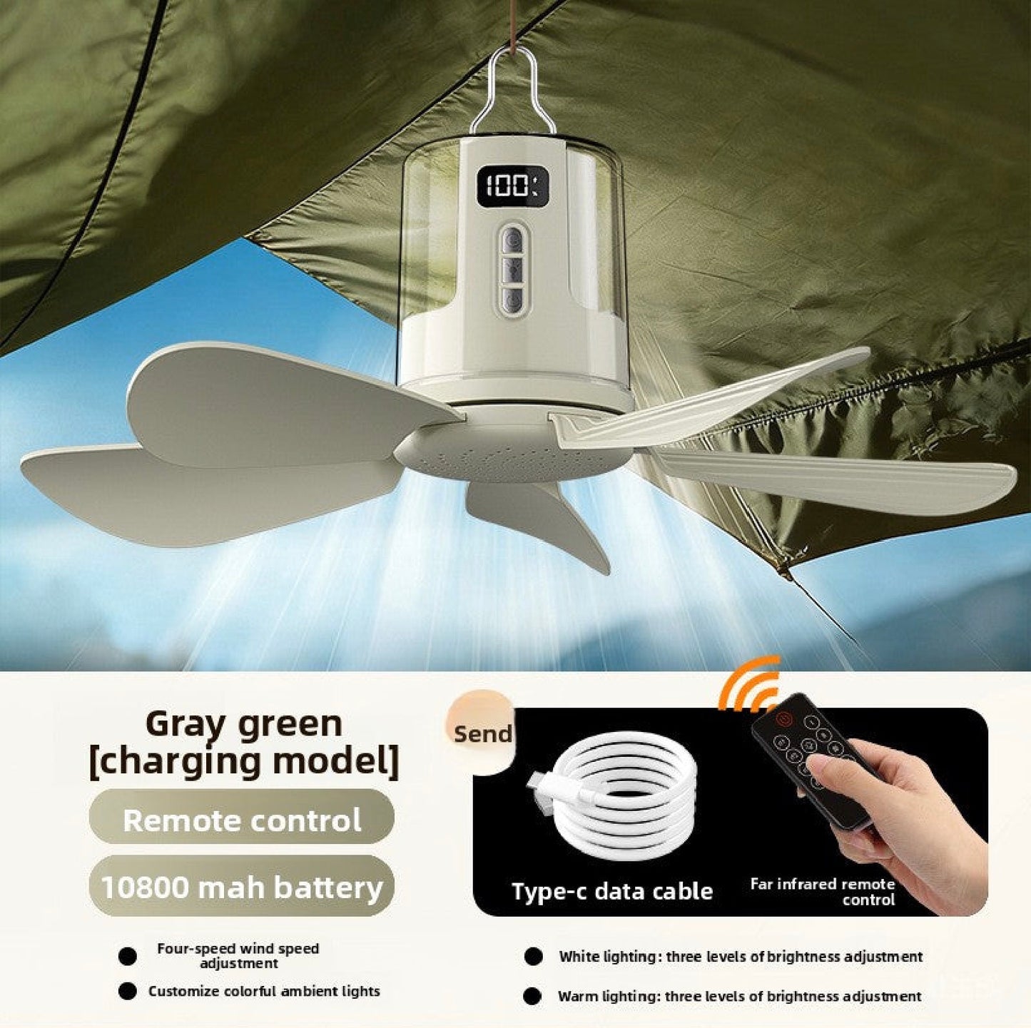 Compact Ceiling Fan with Light & Remote – SX-D40 Silent Rechargeable Dorm Ceiling Fan