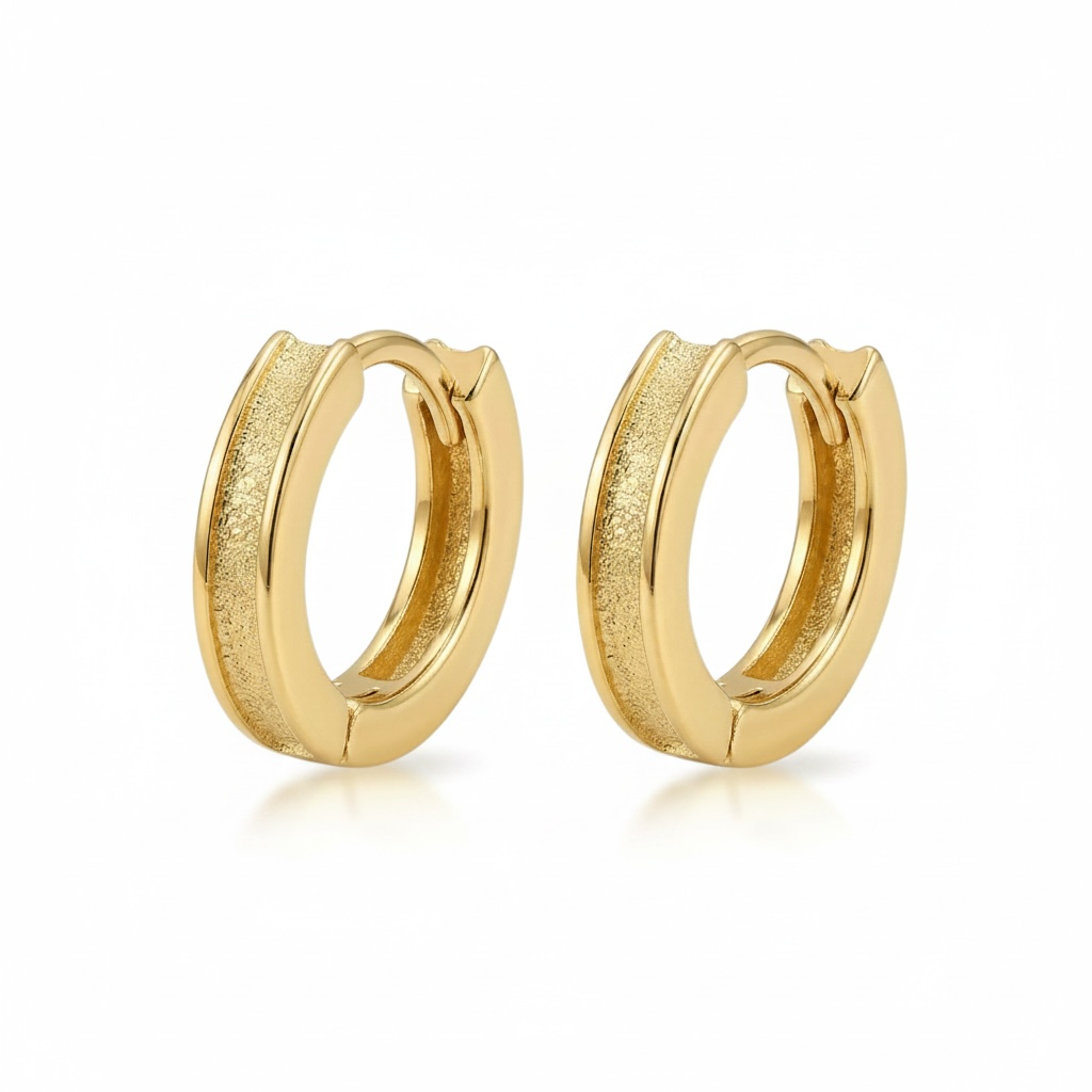 925 Sterling Silver Radiant Textured Huggie Earrings with Sleek Polished Borders