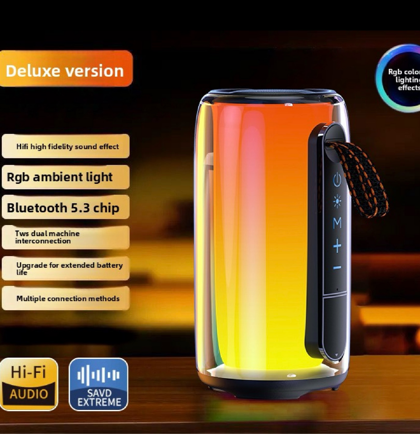 Mini Bluetooth Speaker – 15W Heavy Bass, RGB Lights, Bluetooth 5.3, Portable Wireless Speaker