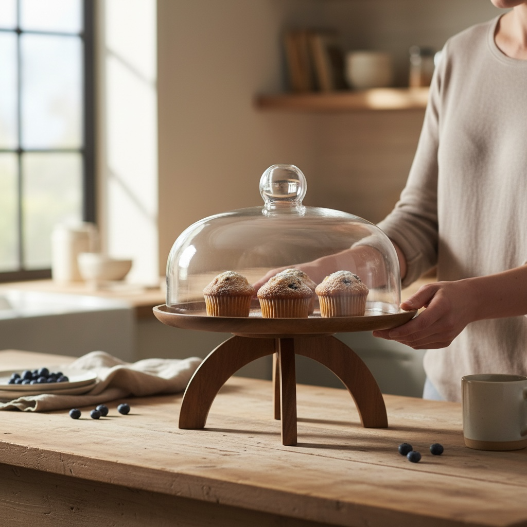 Acacia Wood Cake Pan with Glass Lid – Round Serving & Baking Dish in Multiple Sizes