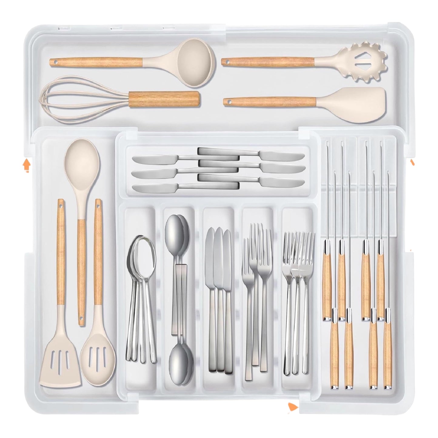 Kitchen Drawer Utensil Organizer | PP Plastic Cutlery Tray with Compartments