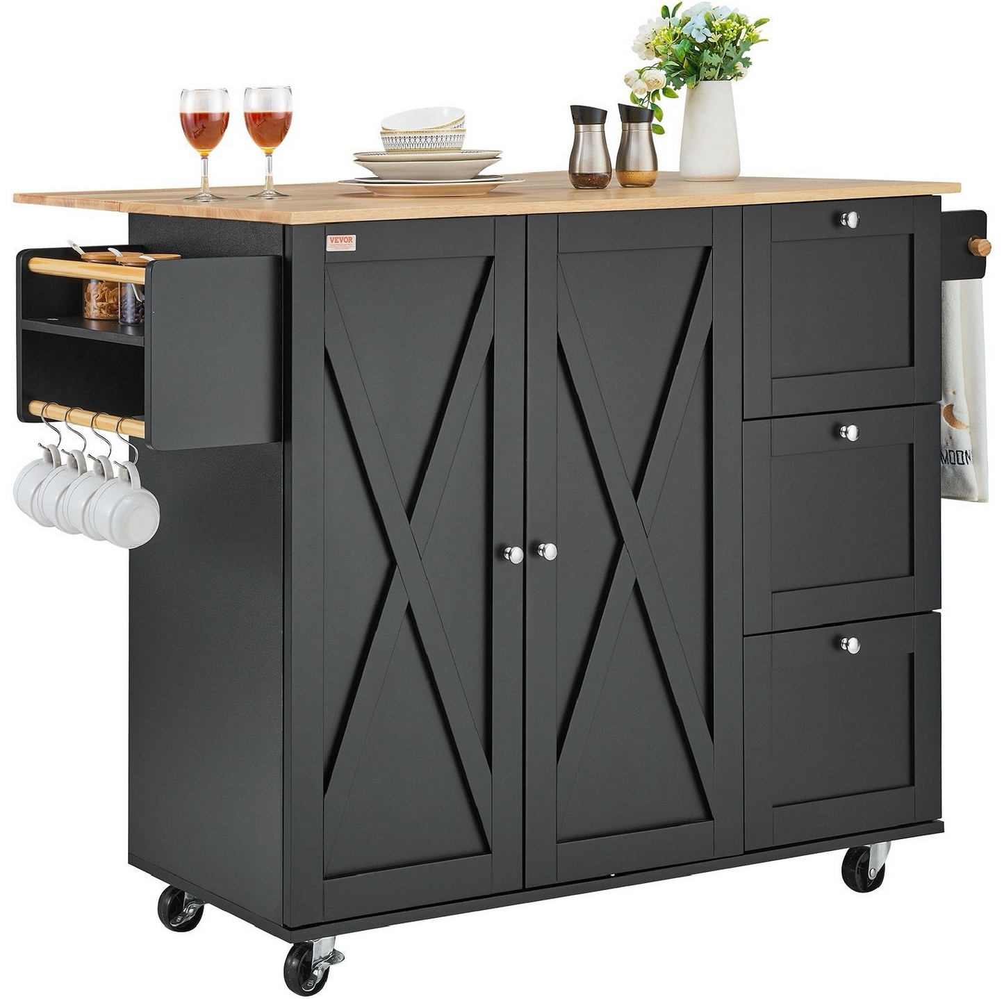Rolling Kitchen Island Cart – Storage Cabinet & Shelves