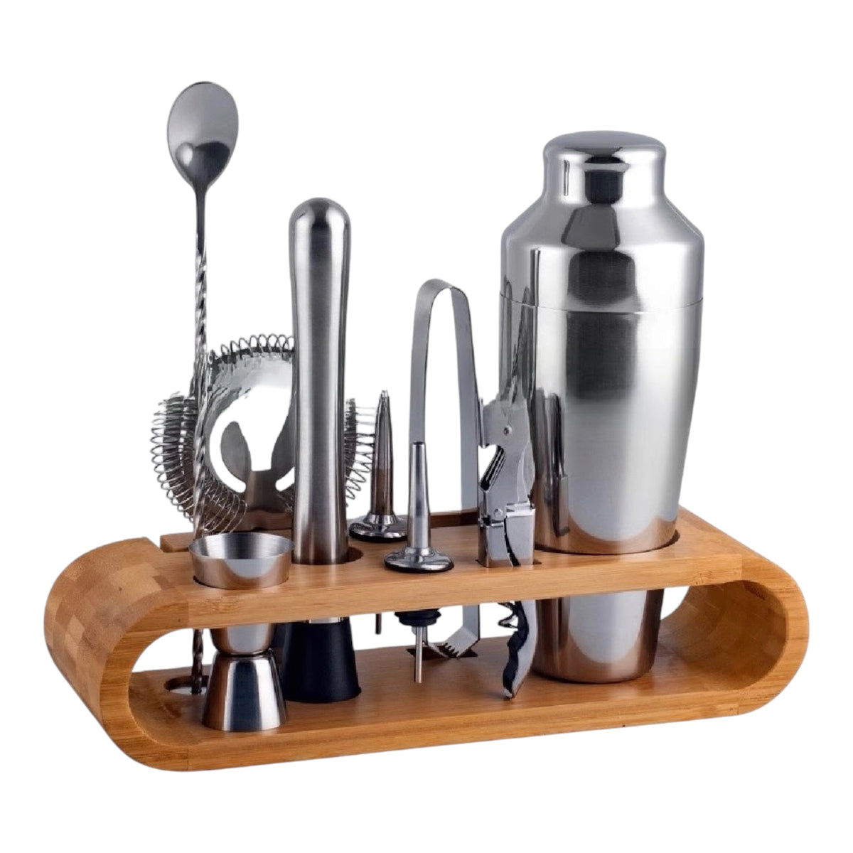 Stainless Steel Cocktail Shaker Set with Wooden Frame