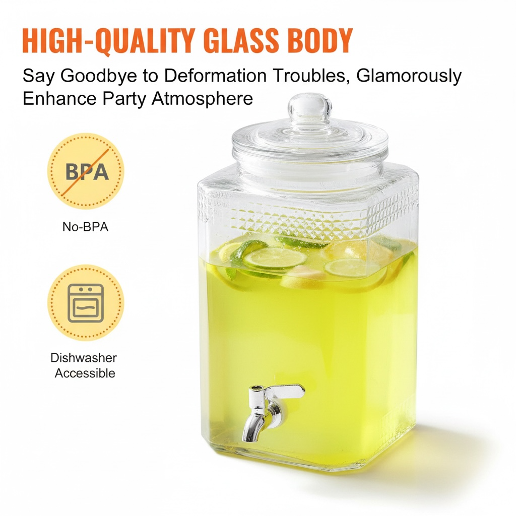 1.5 Gallon Glass Drink Dispenser – Stainless Steel Spigot