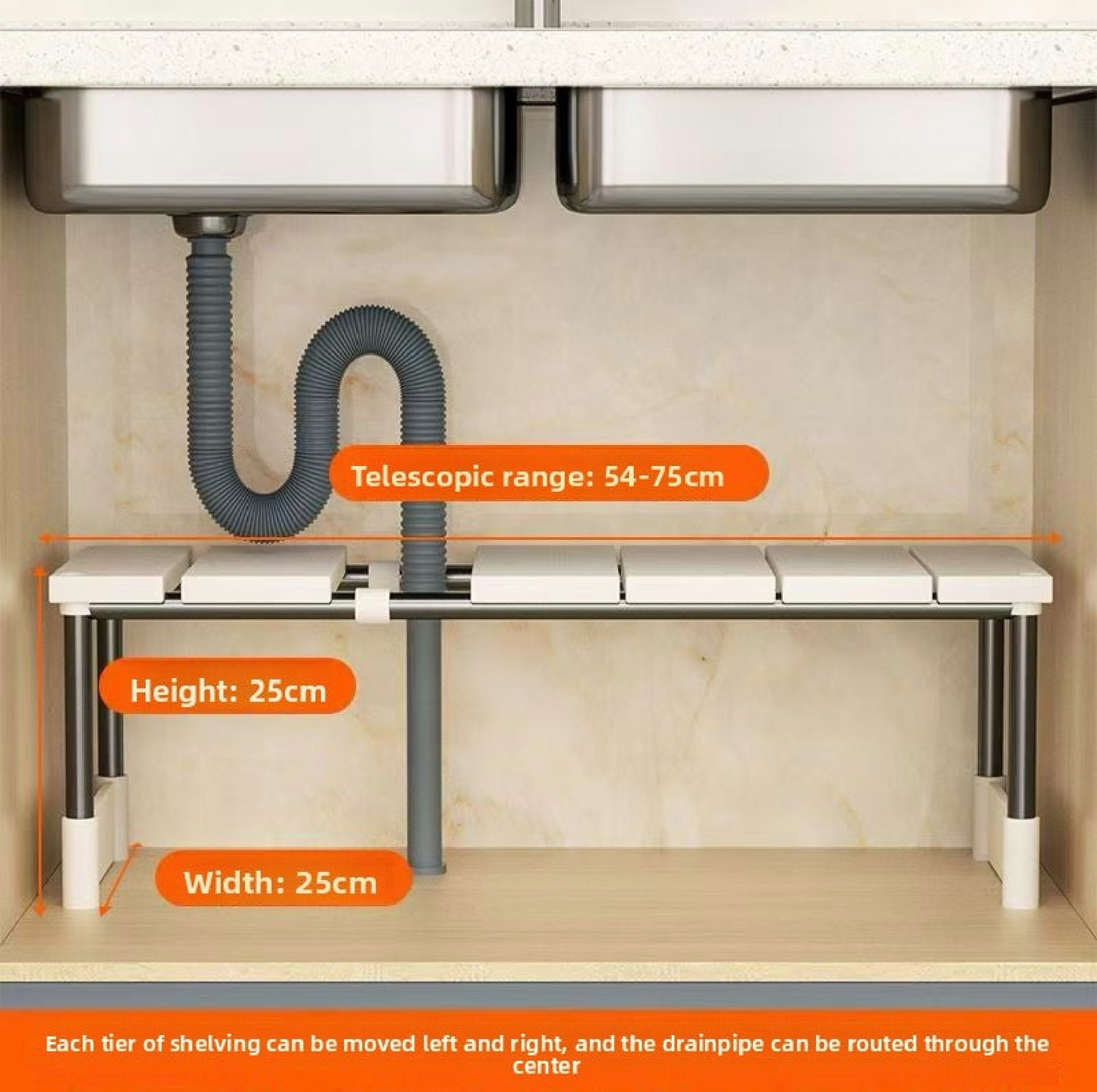 Extendable Stainless Steel Under-Sink Storage Rack – Adjustable Single/Double Layer Organizer