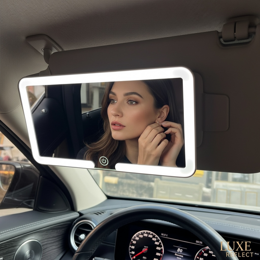 Car Sun Visor LED Makeup Mirror – 3-Color Light, Rechargeable & Clip-On
