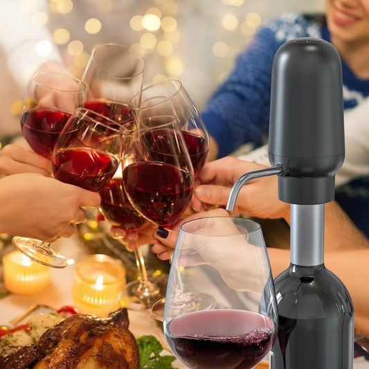 Close-up of electric pourer attached to wine bottle neck