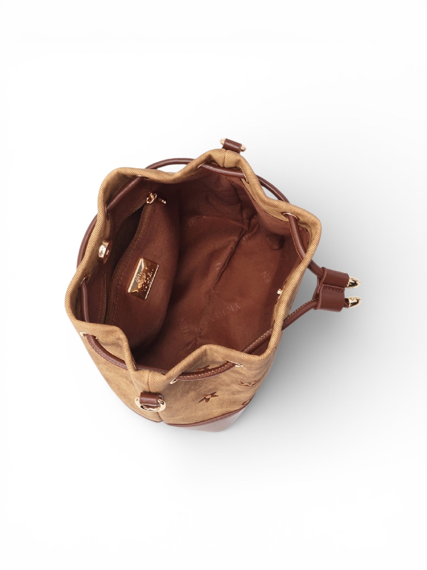 Women’s Two-Tone Bucket Crossbody Bag with Drawstring Closure