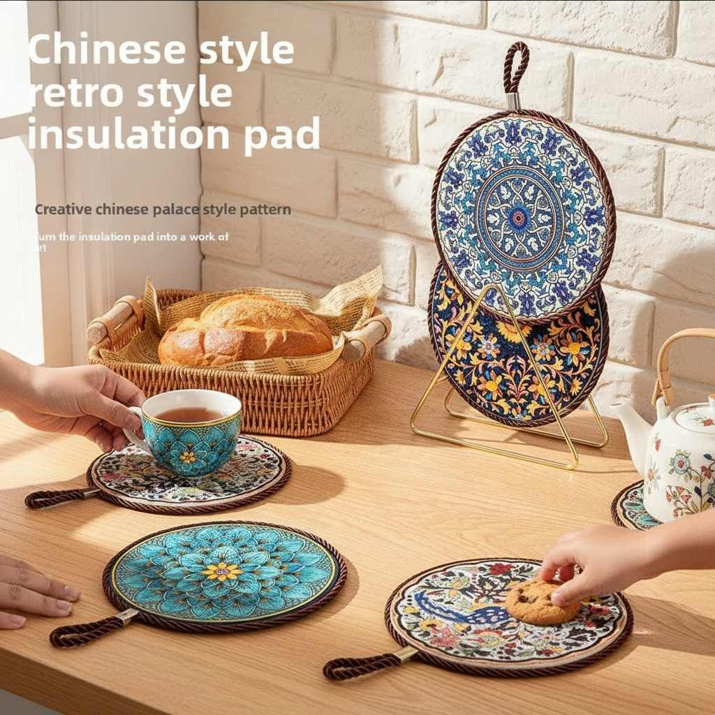 Ceramic Heat-Resistant Trivet Mat – 300°C Table Protector with Non-Slip Cork Base