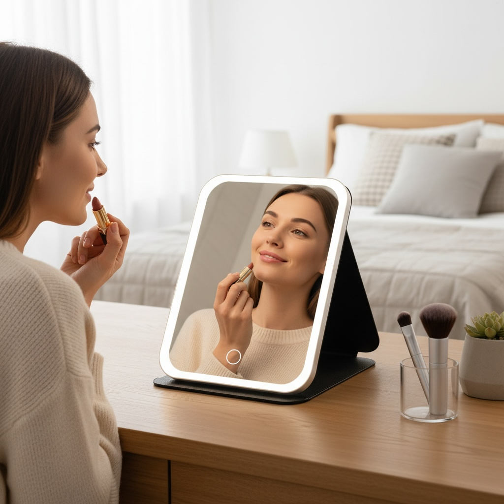 LED Makeup Mirror with Lights – Foldable, USB Rechargeable, 3 Color Modes | Portable Vanity Mirror