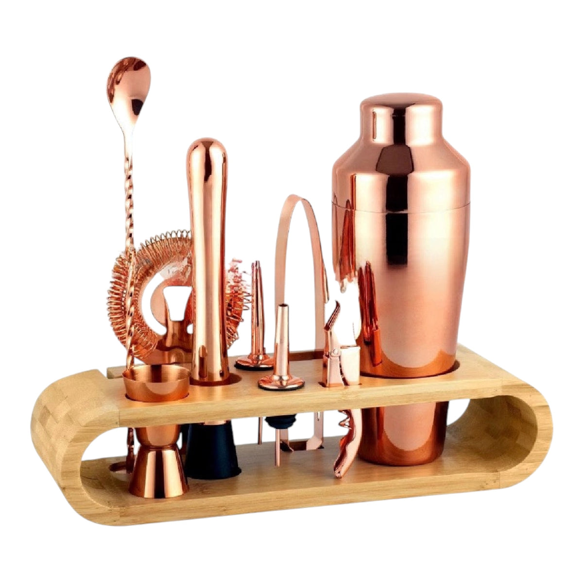 Stainless Steel Cocktail Shaker Set with Wooden Frame