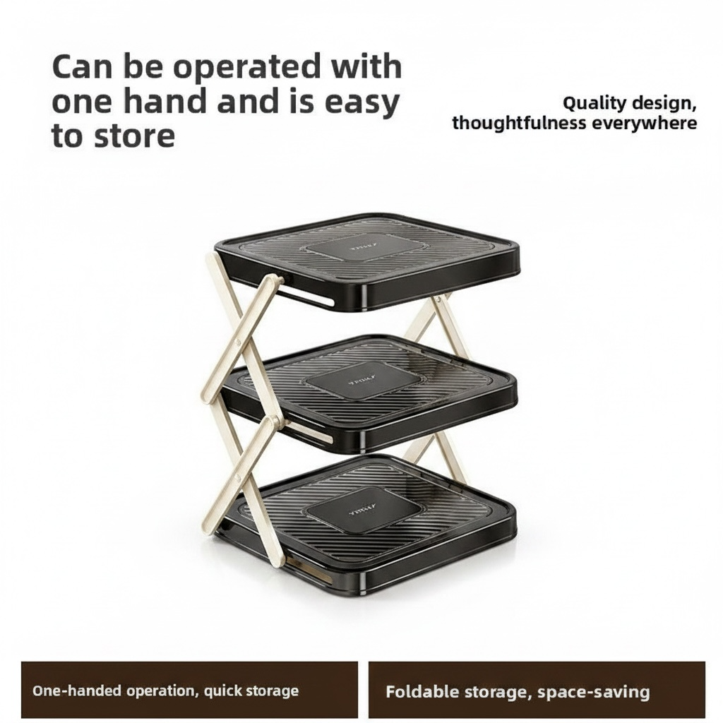 Foldable 3-Tier Kitchen Counter Rack – Space-Saving Fruit, Vegetable & Dish Organizer
