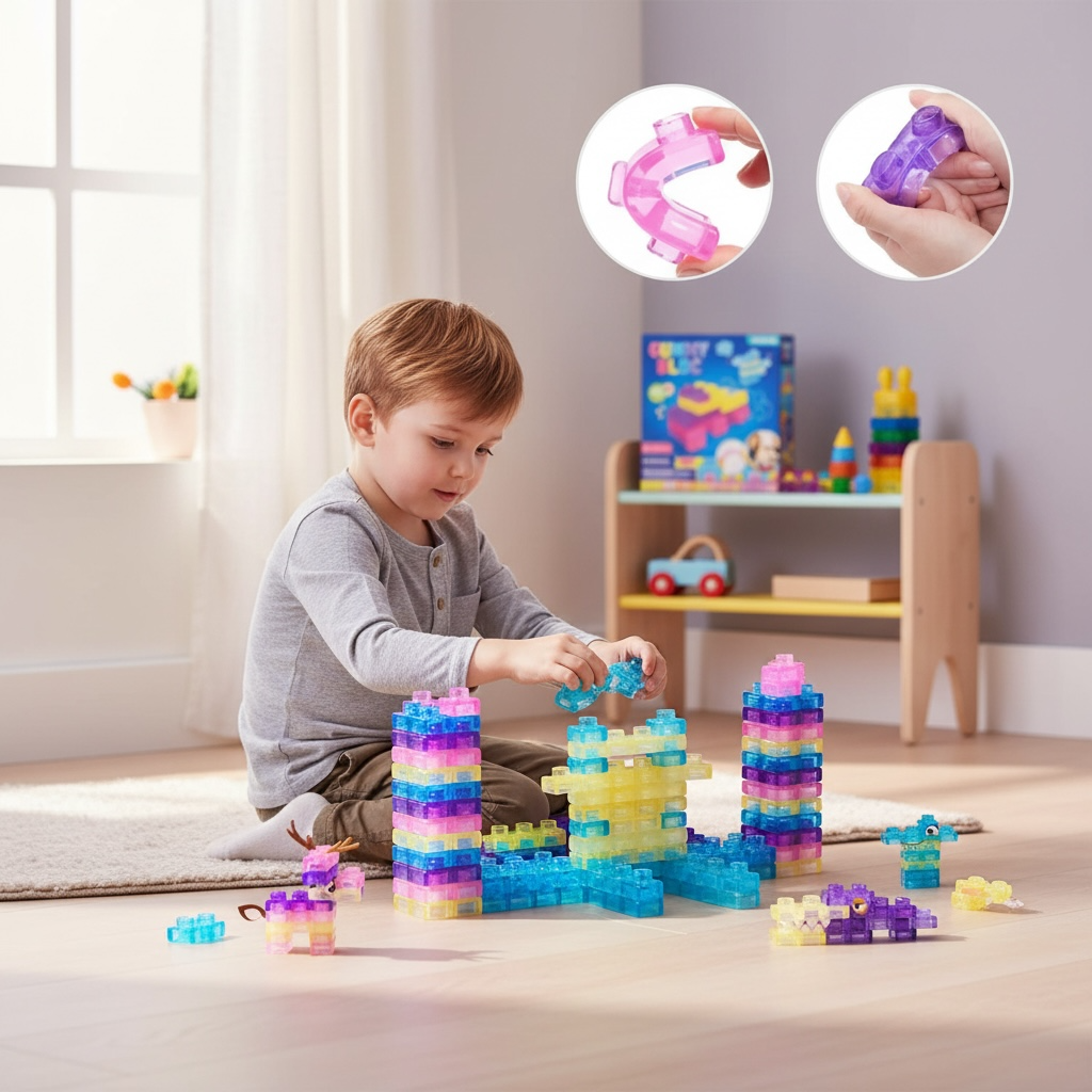 Squishy Jelly Building Blocks (40 pcs) – Sensory Fidget Toy for Kids, Stress Relief & Creative Play
