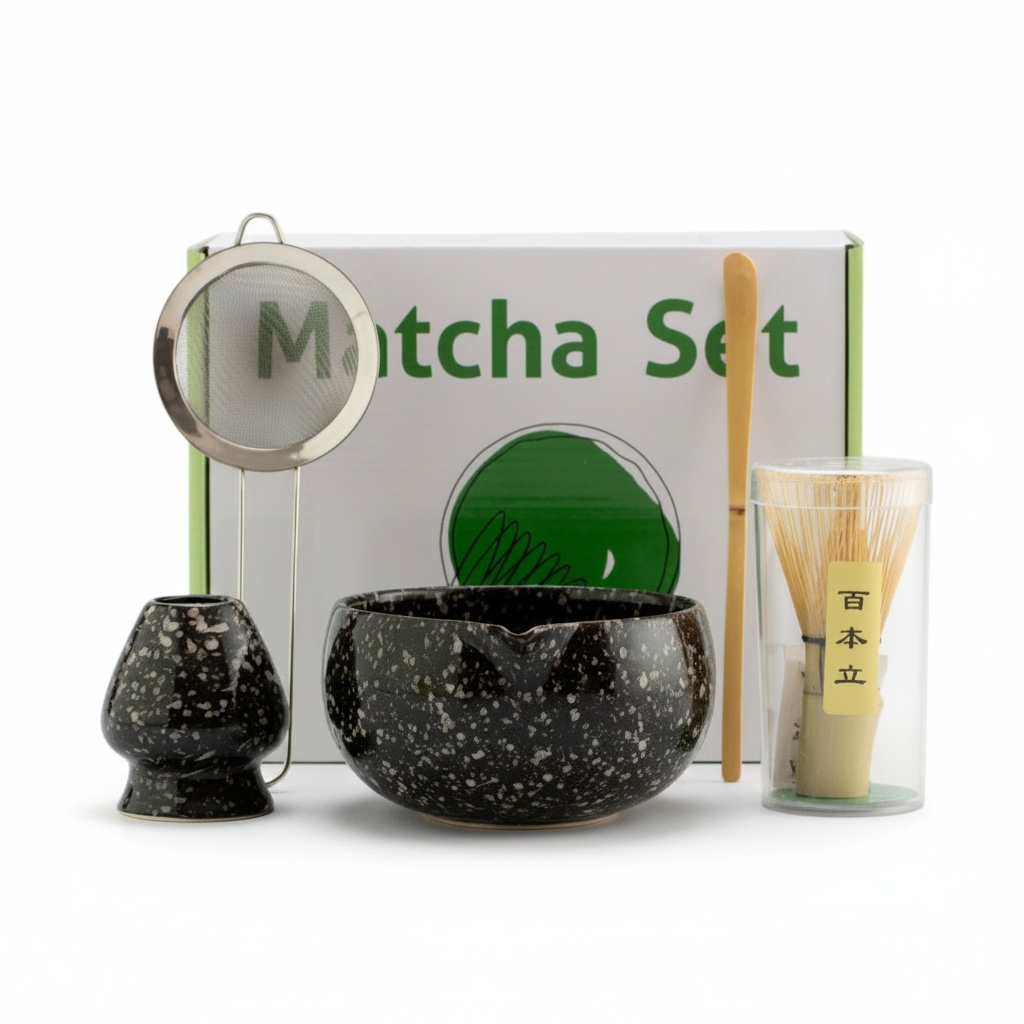Matcha Bowl Set with Whisk & Stirrer | Hand-Painted Tea Set