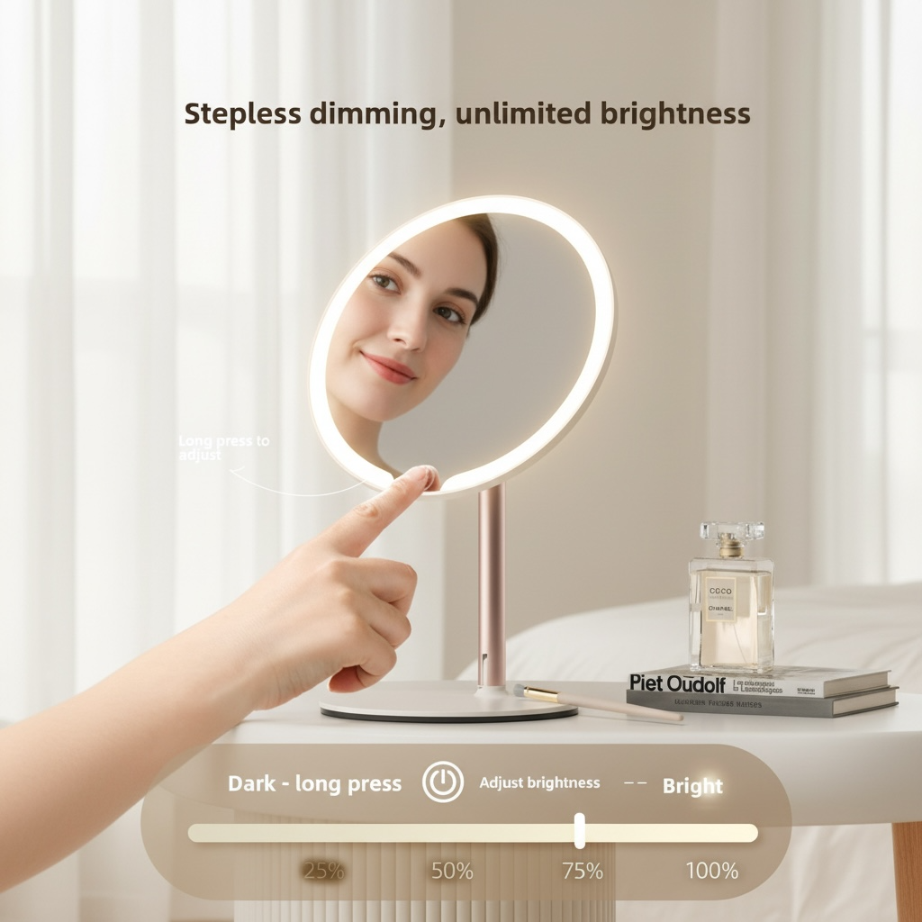 LED Makeup Mirror with Dual-Axis Rotation & Dimmable Light | Modern Goods Living