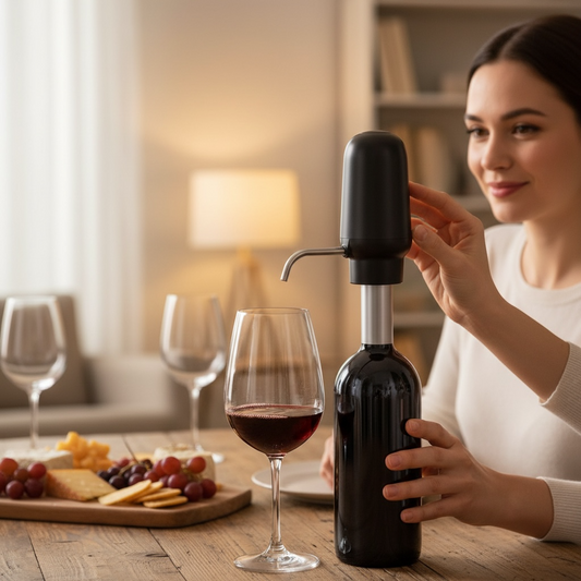 Electric wine decanter and automatic pourer on dining table