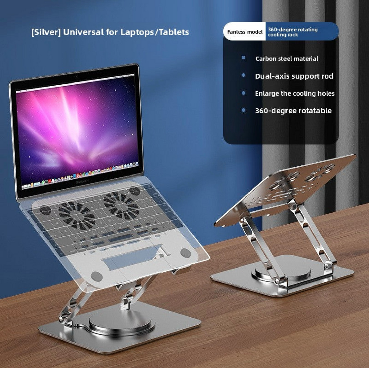 360° Rotating Aluminum Laptop Stand – Ergonomic Height Adjustable Cooling Desktop Holder