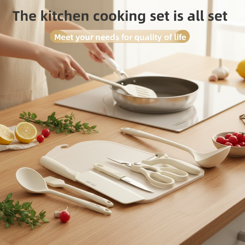 9-Piece Silicone Kitchen Utensil & Knife Set with Cutting Board | Modern Goods Living