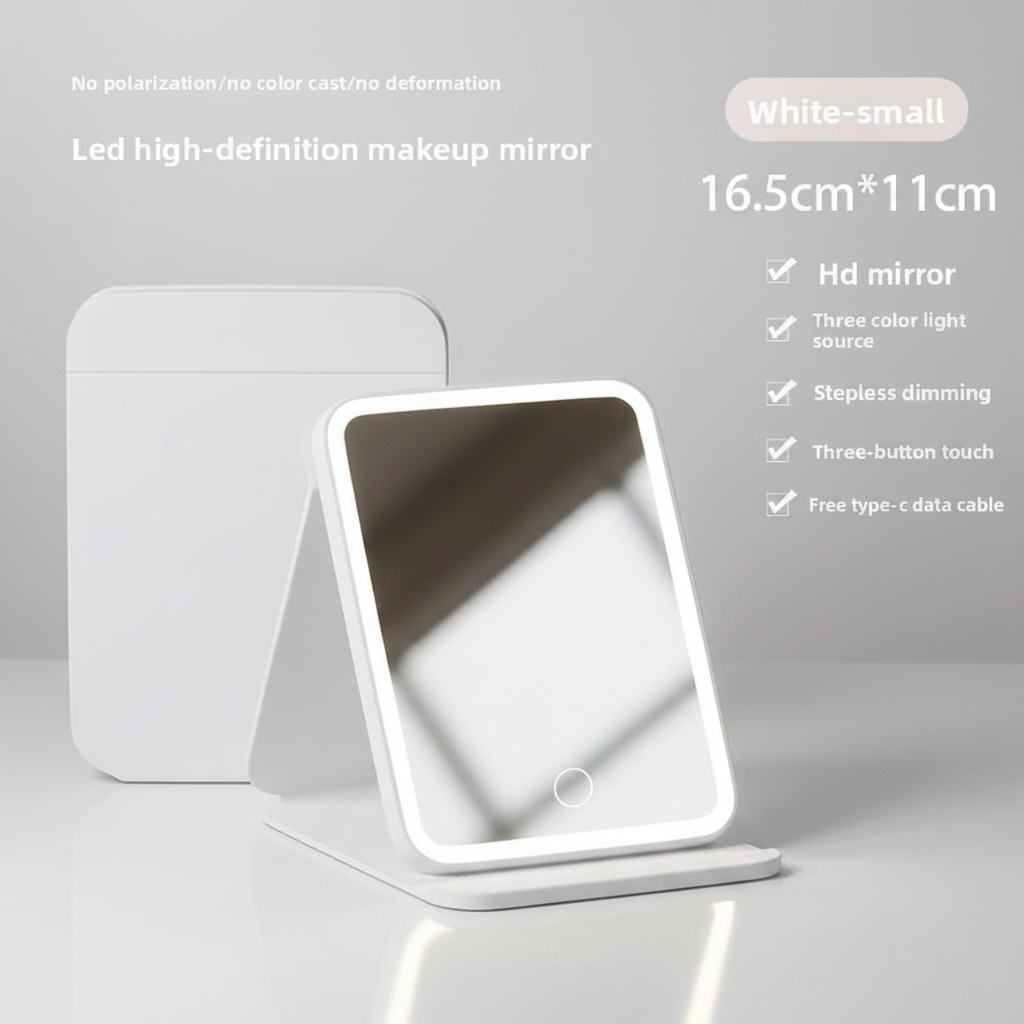 LED Makeup Mirror with Lights – Foldable, USB Rechargeable, 3 Color Modes | Portable Vanity Mirror