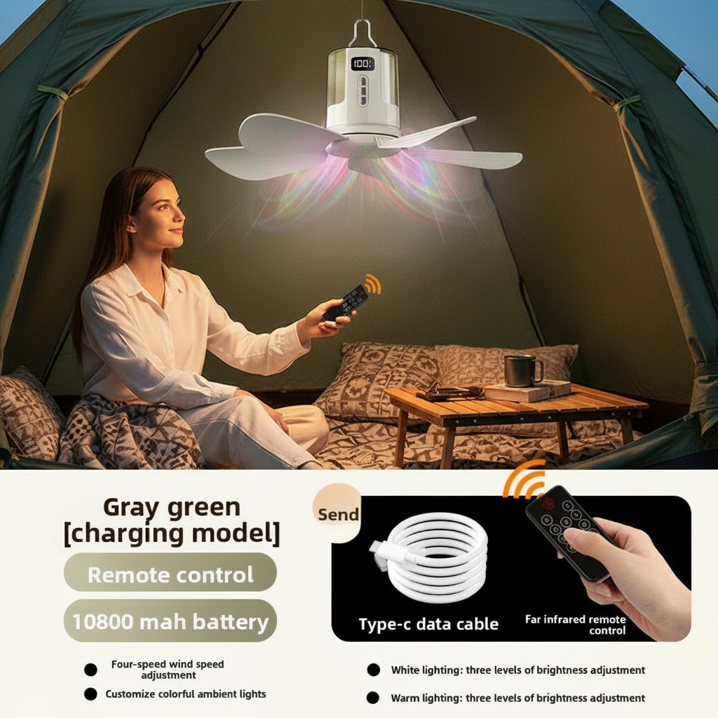 Compact Ceiling Fan with Light & Remote – SX-D40 Silent Rechargeable Dorm Ceiling Fan