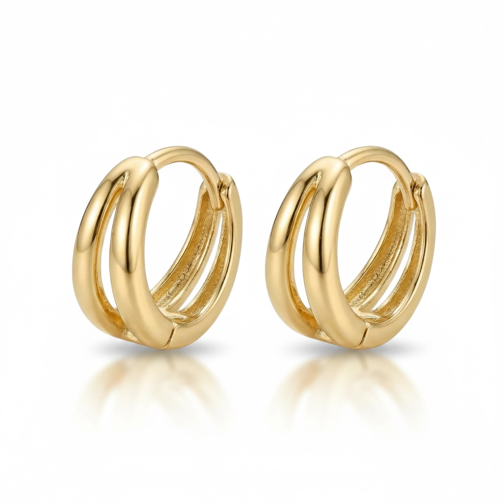 Double-Layer Huggie Hoop Earrings – Stacked Twin-Band Polished Hoops